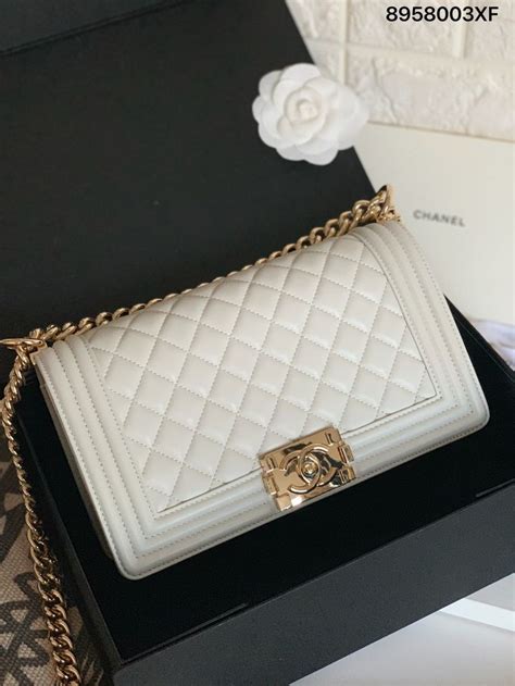 chanel boy bag white and gold|chanel le boy medium size.